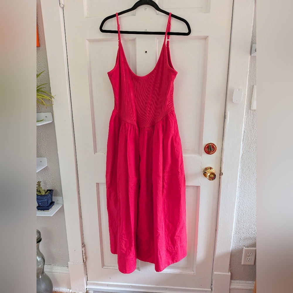 Free People Dylan Midi Dress Hot Pink Cotton Stretch Low Back Sundress S - Picture 3 of 7